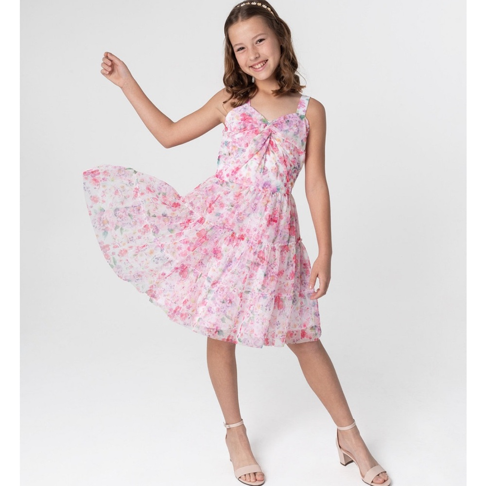 Rare Editions Floral Pink Sleeveless Dress, size 14